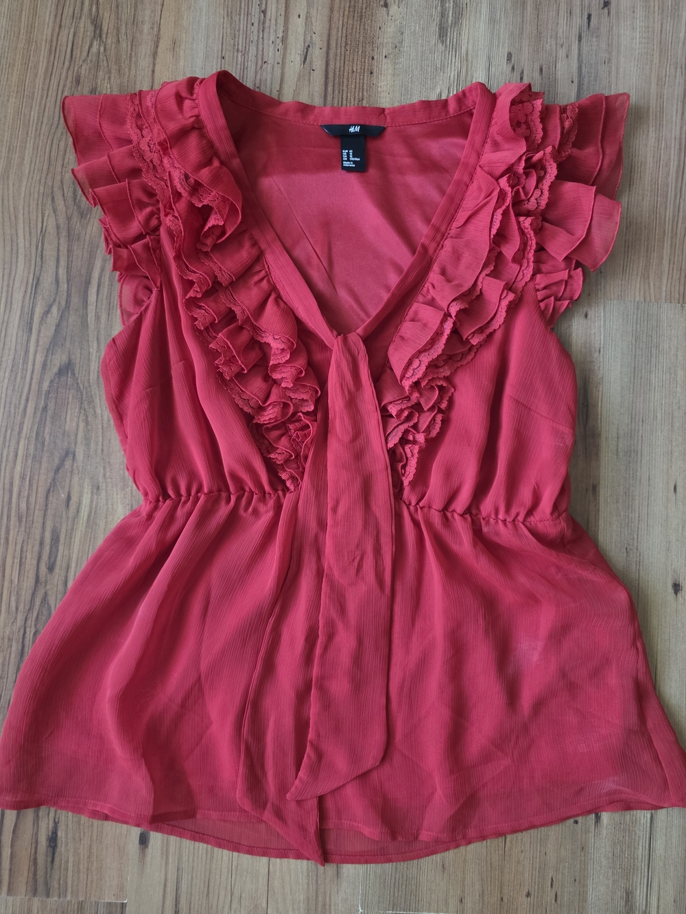 H&M Bright Red Ruffle Tie-Front Blouse